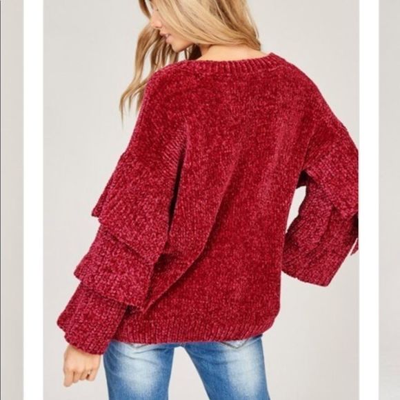 Chenille Pullover Knit Sweater-WINE - Picture 5 of 6